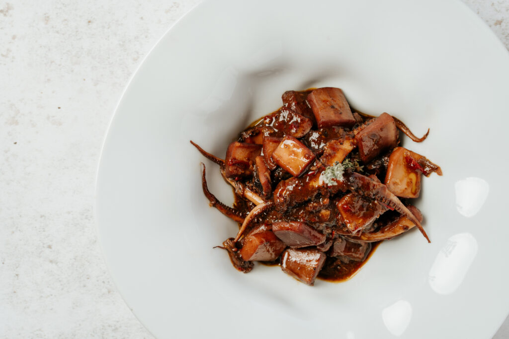 Squid in sauce, Bésame Mucho’s Canarian cuisine, Costa Adeje, Tenerife.
